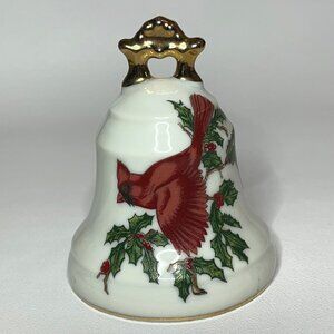 Lefton Bone China Decorative Bell with Cardinal & Gold Handle